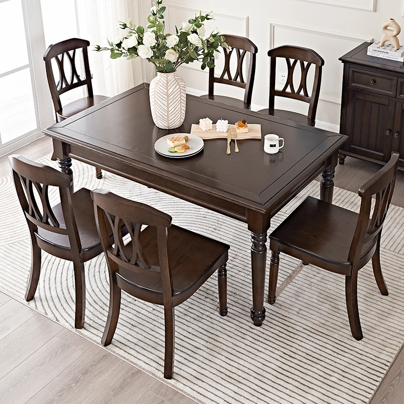 美式实木餐桌椅乡村复古轻奢高端小户型客餐厅家用实木餐桌纯实木