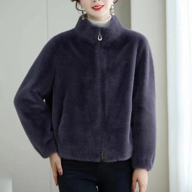 雅鹿貂绒外套皮毛一体休闲立领加厚保暖女装冬装季3040妈妈仿皮草