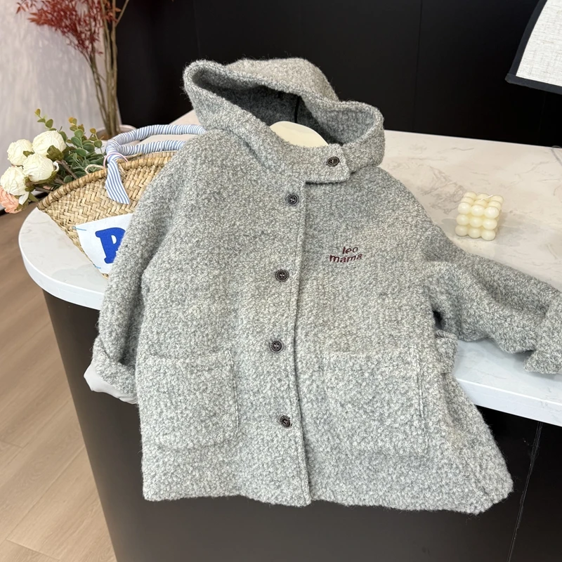 【现货】leomama童装女童夹棉呢大衣24冬季儿童时髦中长款羊毛外套