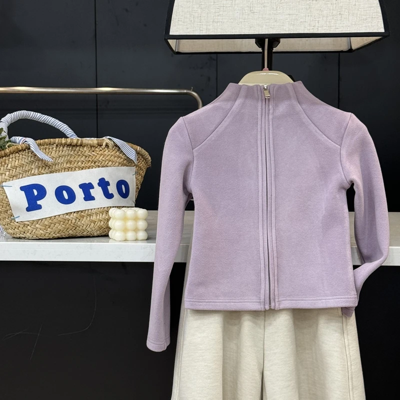 现货leomama【小暖皮】女童修身卫衣外套秋冬儿童百搭拉链衫上衣