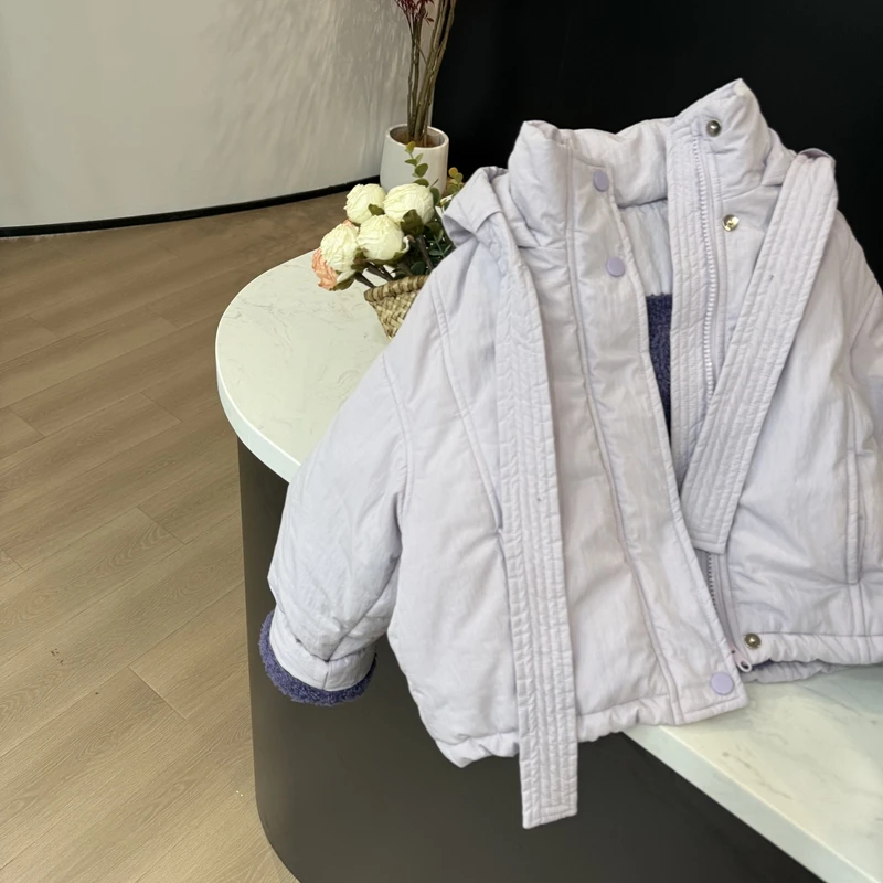 现货leomama【芋泥紫】女童棉衣外套冬装洋气儿童加绒连帽加厚棉服