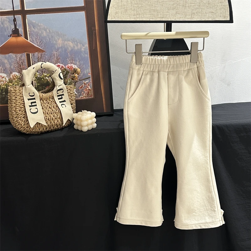 【现货】女童冬装喇叭裤秋冬季外穿韩版洋气加厚女孩微喇儿童裤子