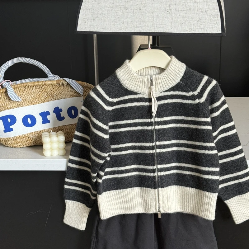 现货leomama【松弛内核】儿童拉链毛衣外套女童秋冬加厚羊毛针织衫