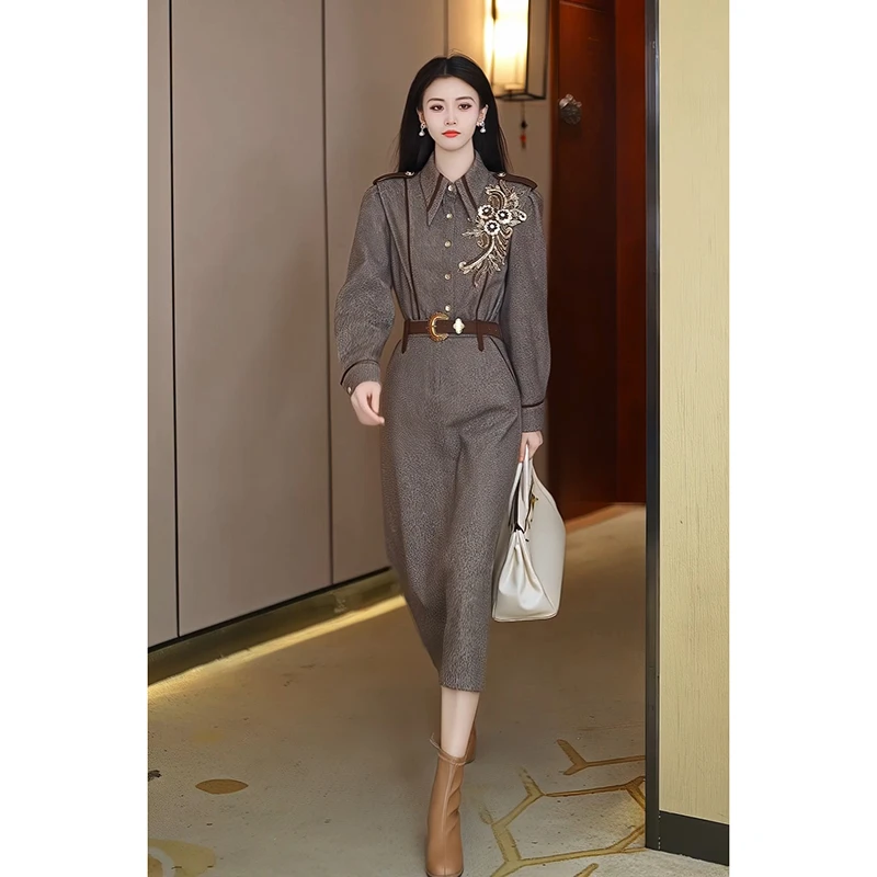 芙娜妮套装新中式时尚美拉德连衣裙设计感小个子两件套女F2334329