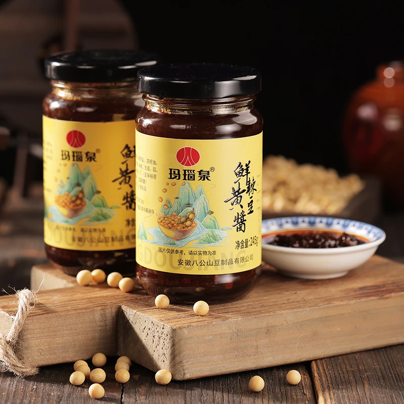 鲜辣黄豆酱玛瑙泉下饭酱拌饭酱玻璃瓶装安徽寿县八公山特产