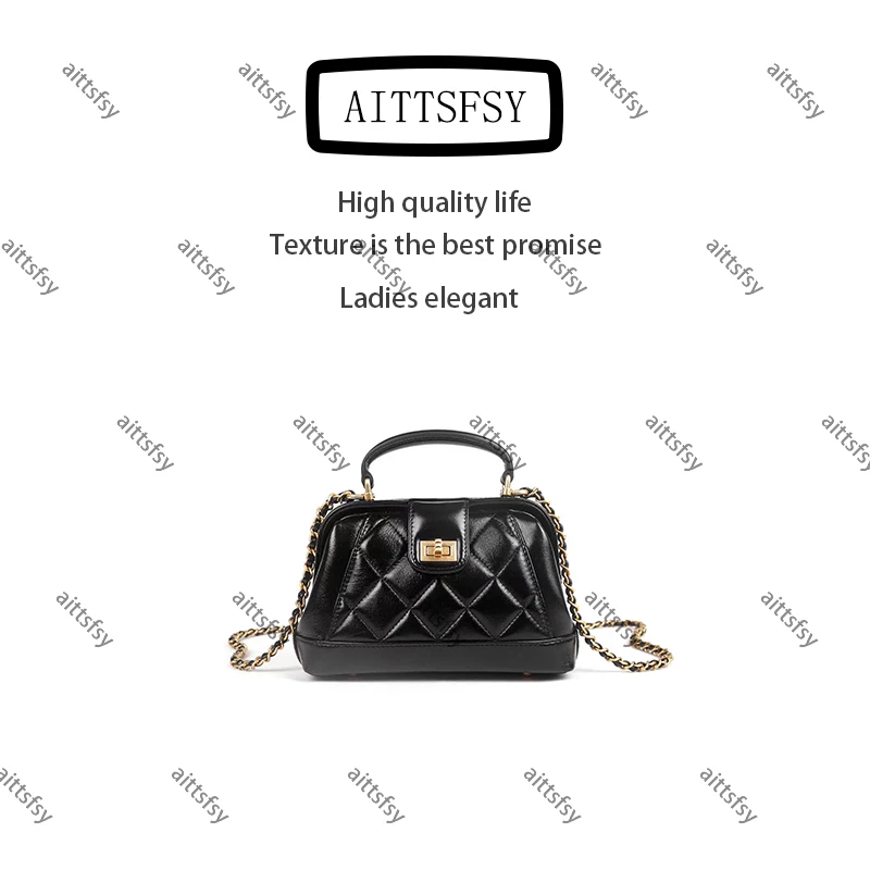 【857】手工真皮新款包包百搭女包-香梯型手提斜挎贝壳小方包医生