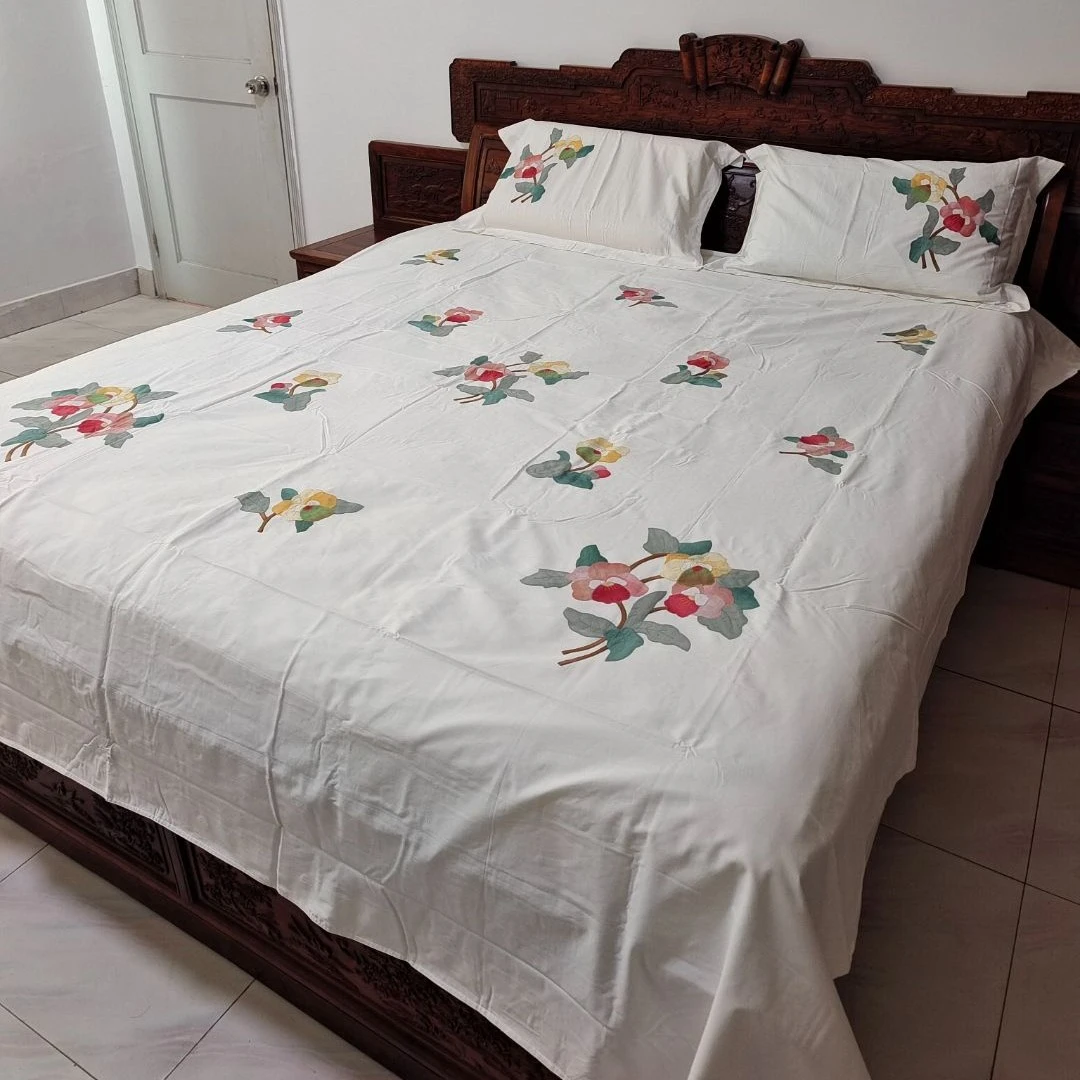 Z93 白色加大 补花四件套 串串风情