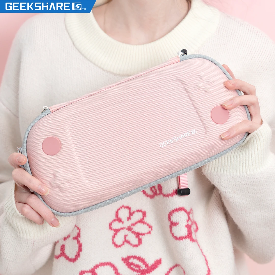 极想任天堂switch oled收纳包简约粉色硬壳包 ns保护包大容量便携