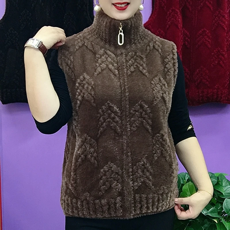 秋冬新款妈妈双面水貂绒马甲外套女2025宽松大码貂绒毛衣厚背心