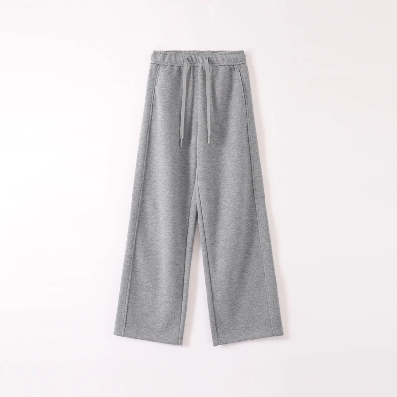 2025春季新款窄版裤百搭修身遮肚宽松垂感直筒裤纯色休闲抽绳裤子