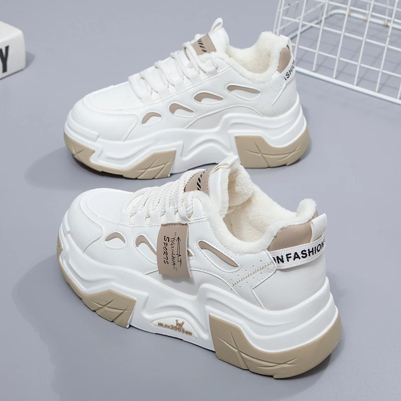 厚底板鞋女2023秋冬新款百搭加绒小白鞋女士时尚保暖二棉鞋