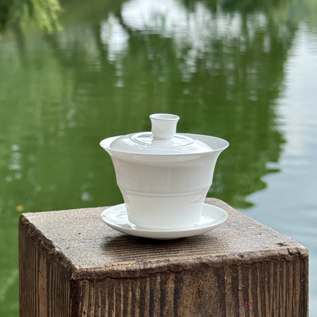 盖下90CC竹节高骨瓷超薄胎盖碗潮州工夫茶具家用高档防烫设计