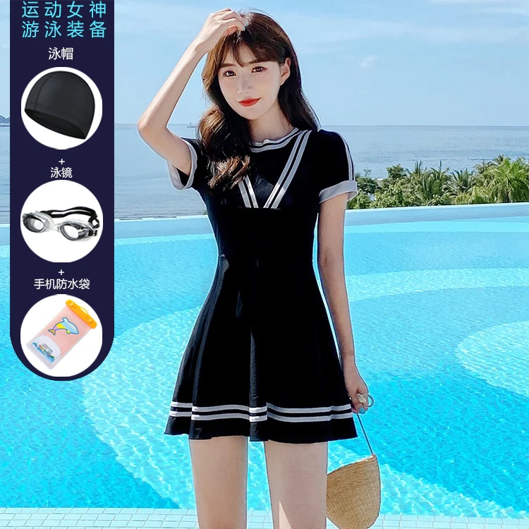 泳衣女2023新款连体裙式保守遮肚学生显瘦遮肚少女原宿风ins泳装