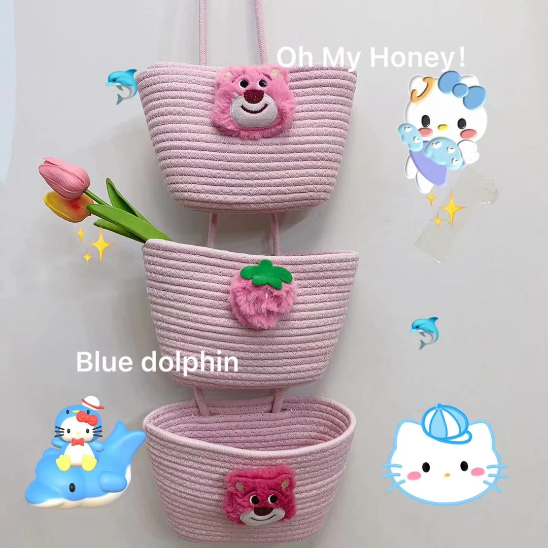 粉色卡通可爱草莓熊创意储蓄墙三连挂