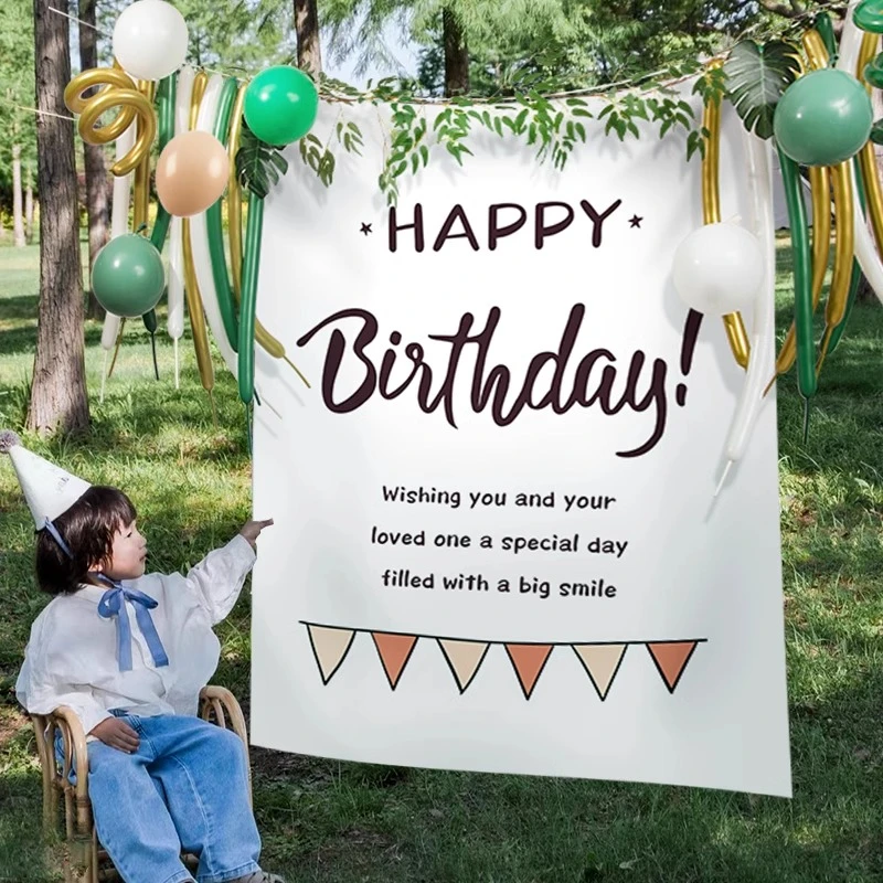 新款简约生日快乐背景墙儿童男女孩子周岁拍照气球装饰海报布置