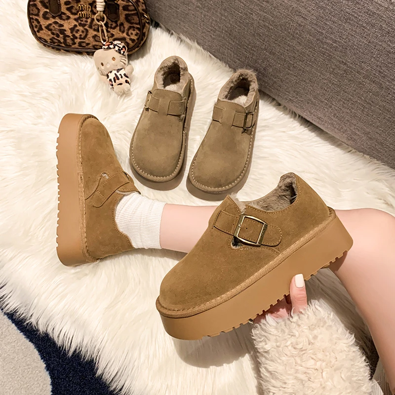 厚底增高勃肯鞋女鞋2024新款冬季加绒加厚保暖雪地靴复古乐福棉鞋