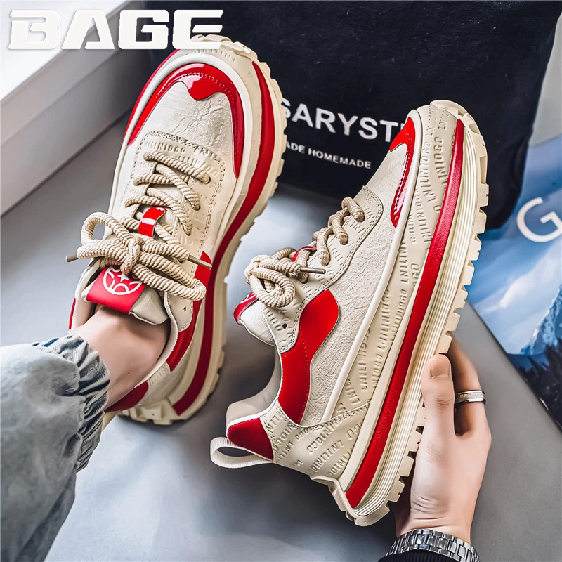 八哥红色本命年男鞋冬季潮牌百搭高级感休闲男士阿甘运动老爹潮鞋