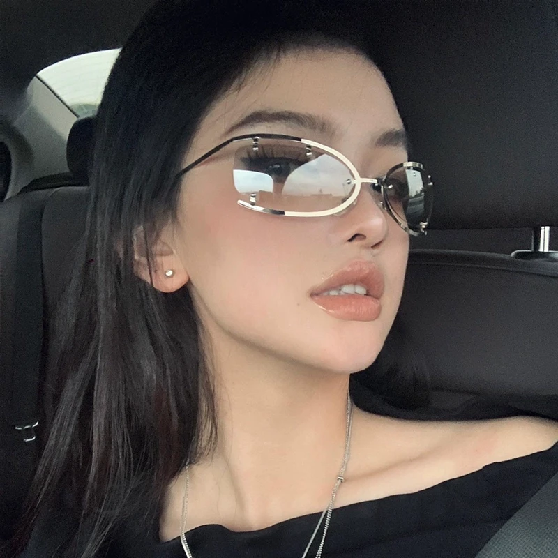 赛博朋克太阳眼镜女潮酷辣妹未来科技感墨镜y2k复古椭圆金属个性