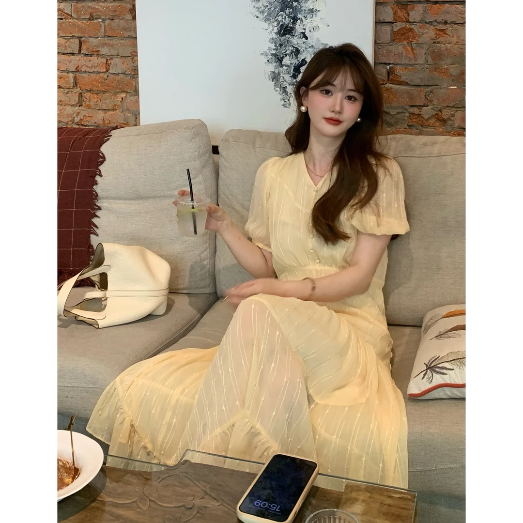 【十一】 春夏连衣裙时尚气质裙-甜茶泡芙-80
