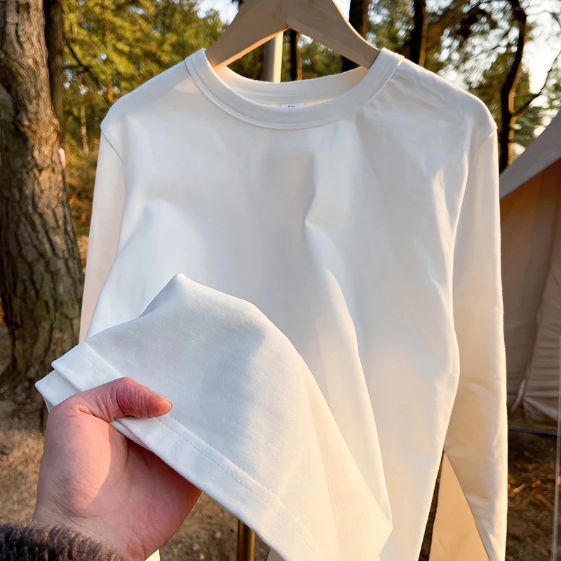 1206纯棉休闲圆领长袖t恤女纯色宽松打底衫内搭上衣秋冬时尚