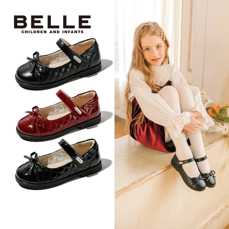 百丽儿童秋季新款百搭软底玛丽珍学生韩版浅口皮鞋DE4721