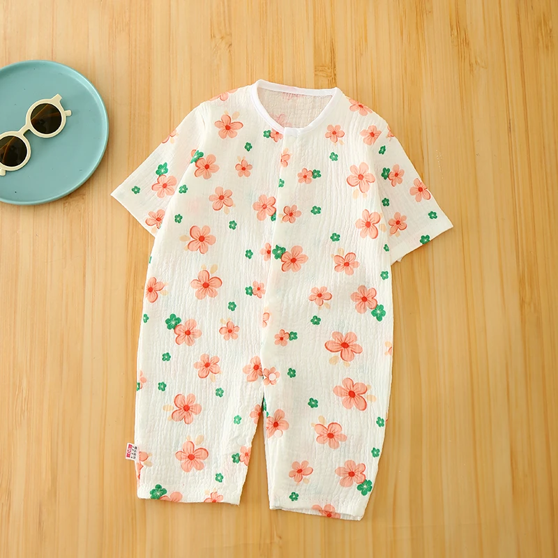 婴儿棉纱宝宝纯棉连体衣薄款长袖衣服哈衣睡衣夏季新生儿空调透气