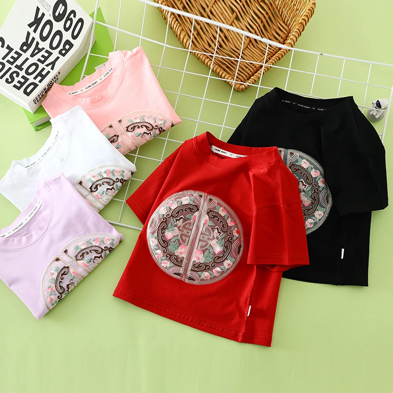 女童短袖T恤2024夏季新款女宝宝国风上衣儿童新中式T恤上衣