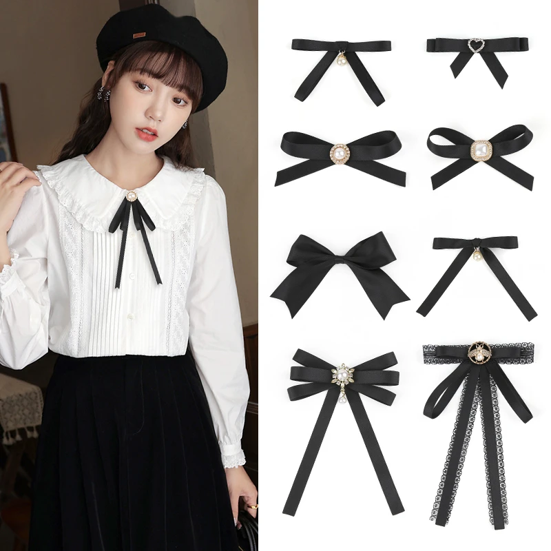 黑色领结女士细丝带小蝴蝶结别针扣领针毛衣服配饰个性装饰配饰品
