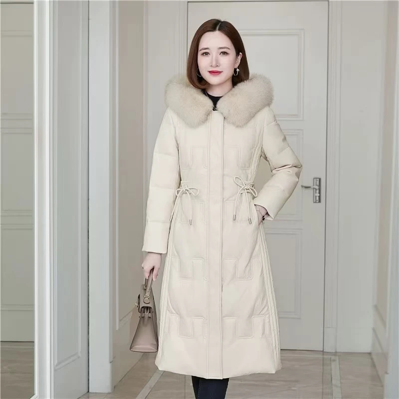 2024冬装长款加厚防寒羽绒服狐狸毛领连帽外套