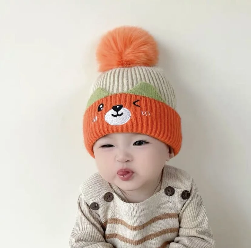 宝宝帽子冬季可爱婴儿毛线帽护耳保暖针织秋冬天男孩女儿童套头帽