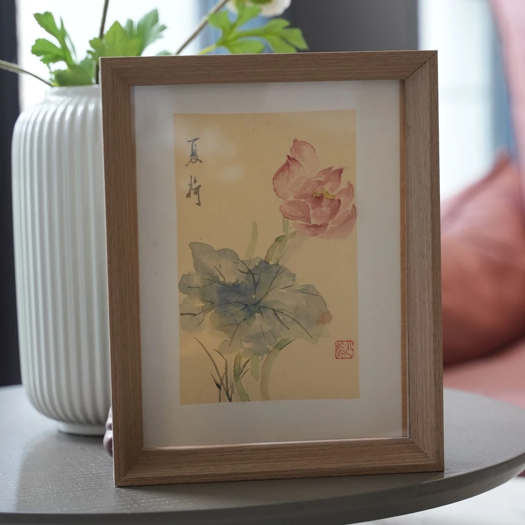 【夏荷】真人手写原创新中式文创装饰摆件可挂可摆悬浮框送礼物