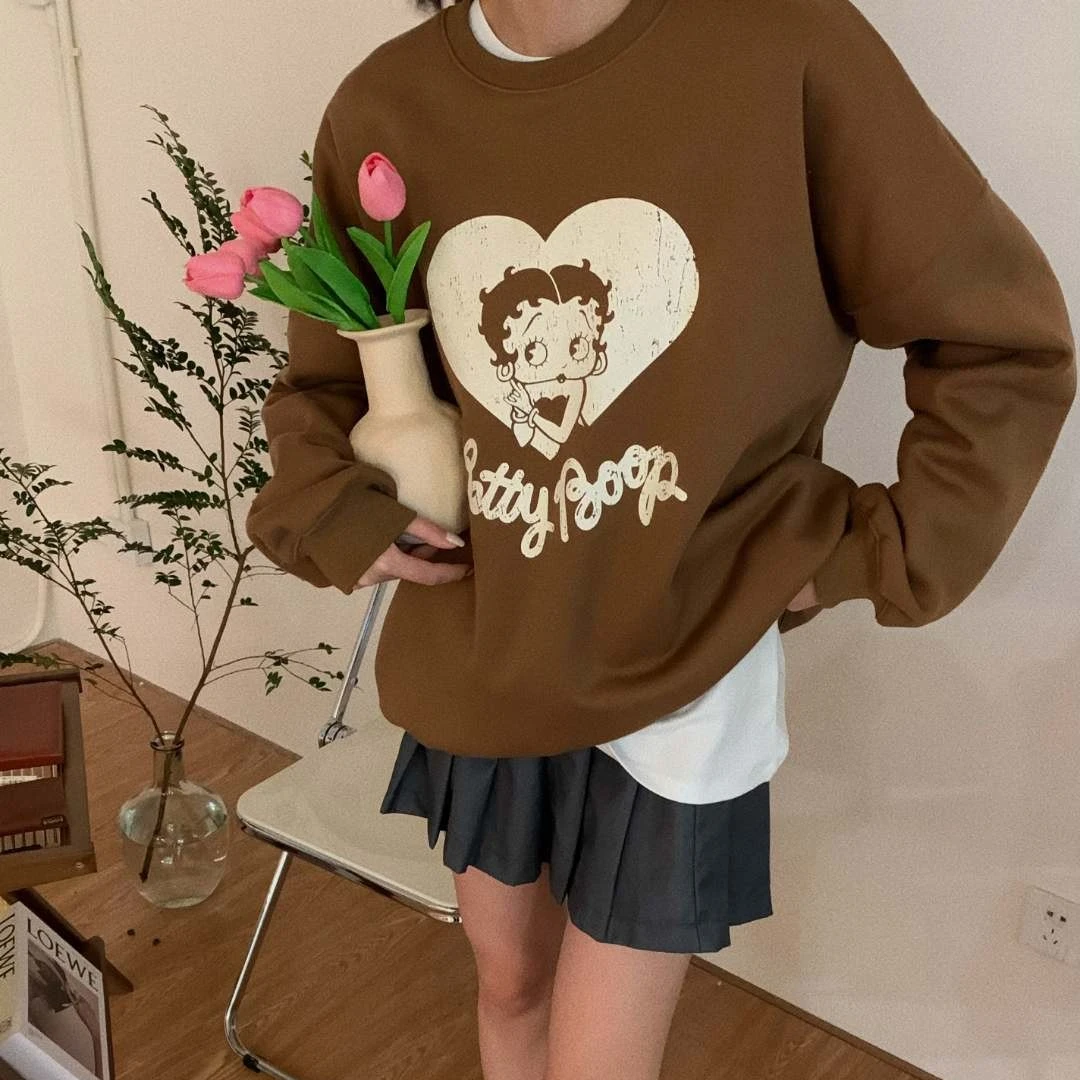 加绒!爱心卡通小女孩圆领卫衣
