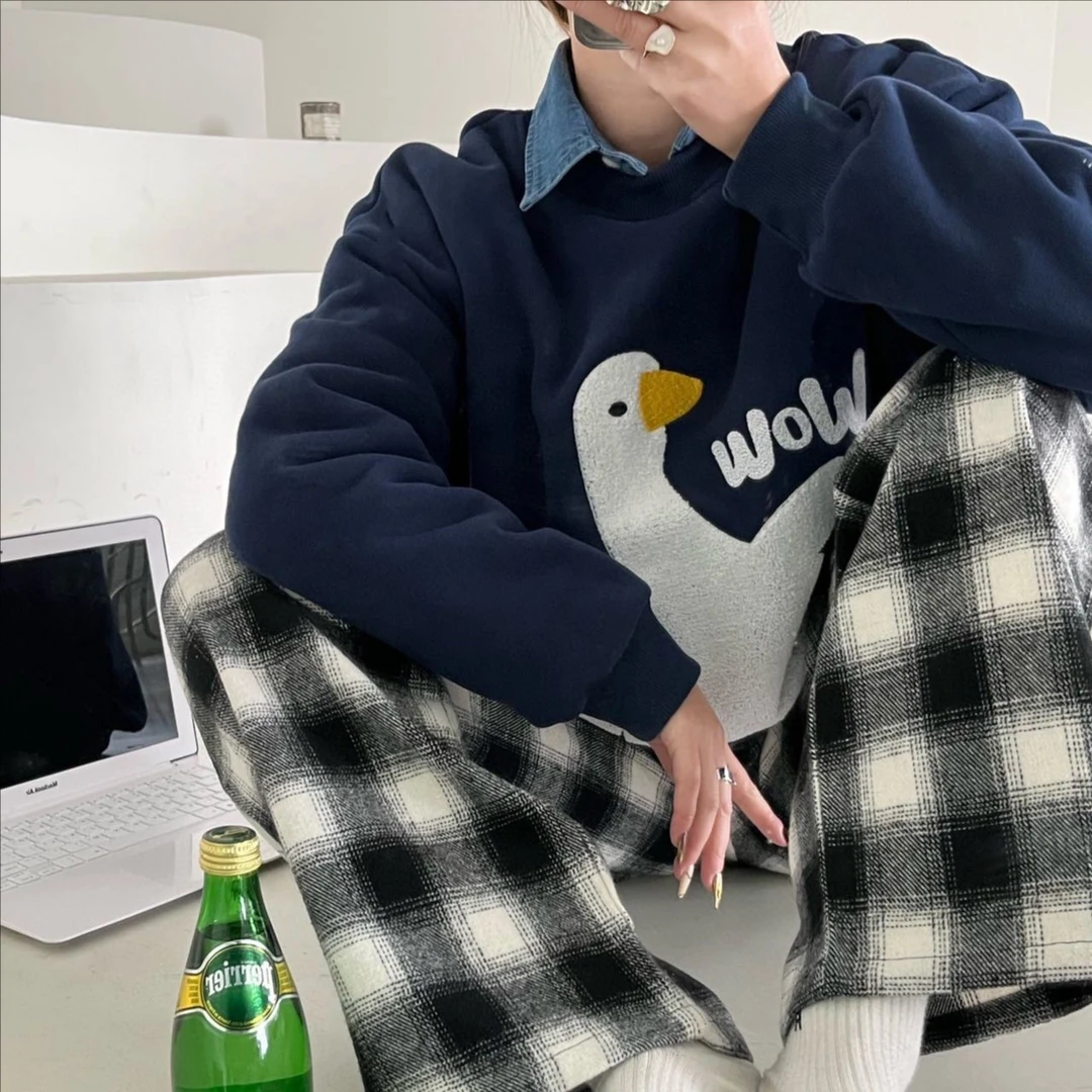 加绒！大鹅刺绣卡通圆领卫衣