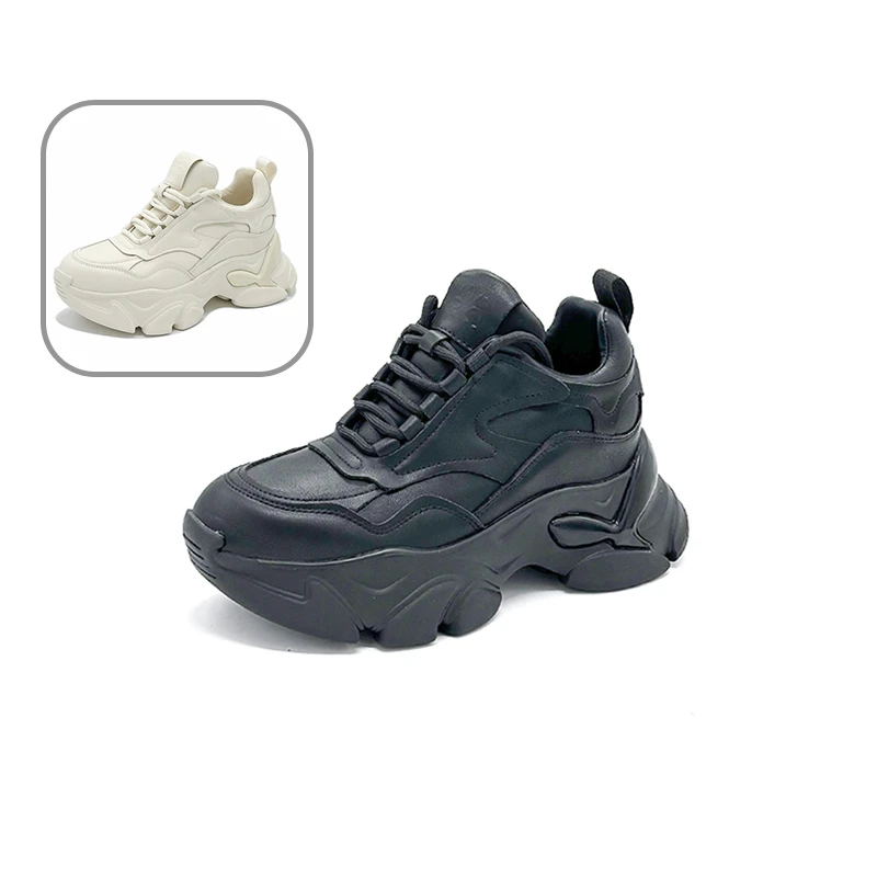 2024新款时尚百搭头层牛皮厚底潮流老爹鞋系带休闲鞋女鞋303024