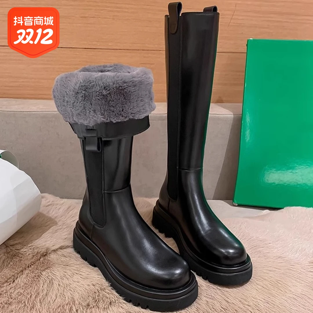 2023年新款雪地靴女皮毛一体冬季厚底加绒加厚长靴保暖棉靴高筒靴