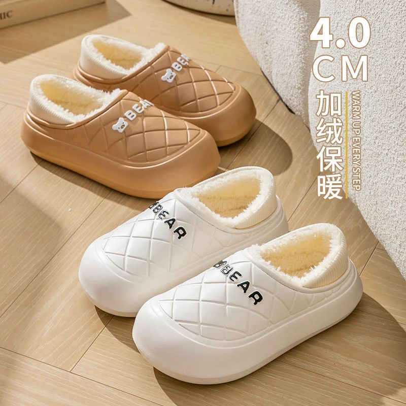 防水棉拖鞋男冬季外穿室内家居2023新款情侣保暖毛绒棉鞋女士棉拖