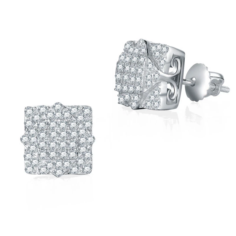 黄铜锆石耳饰 跨境方形耳钉嘻哈男女个性嘻哈满钻镶嵌简约首饰