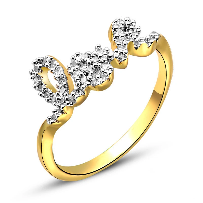 黄铜锆石戒指 简约英文字母LOVE戒指女款小众满钻时尚饰品轻奢