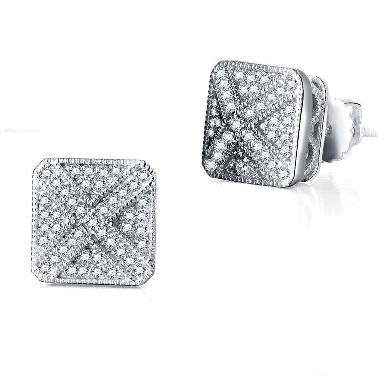 黄铜锆石耳饰 欧美方形耳钉男女款满钻镶嵌锆石镀金时尚饰品