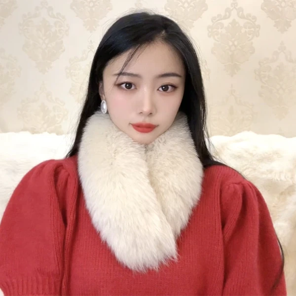 狐狸毛围脖V领加厚獭兔毛内里 冬韩版百搭双面皮草围巾女真毛领子