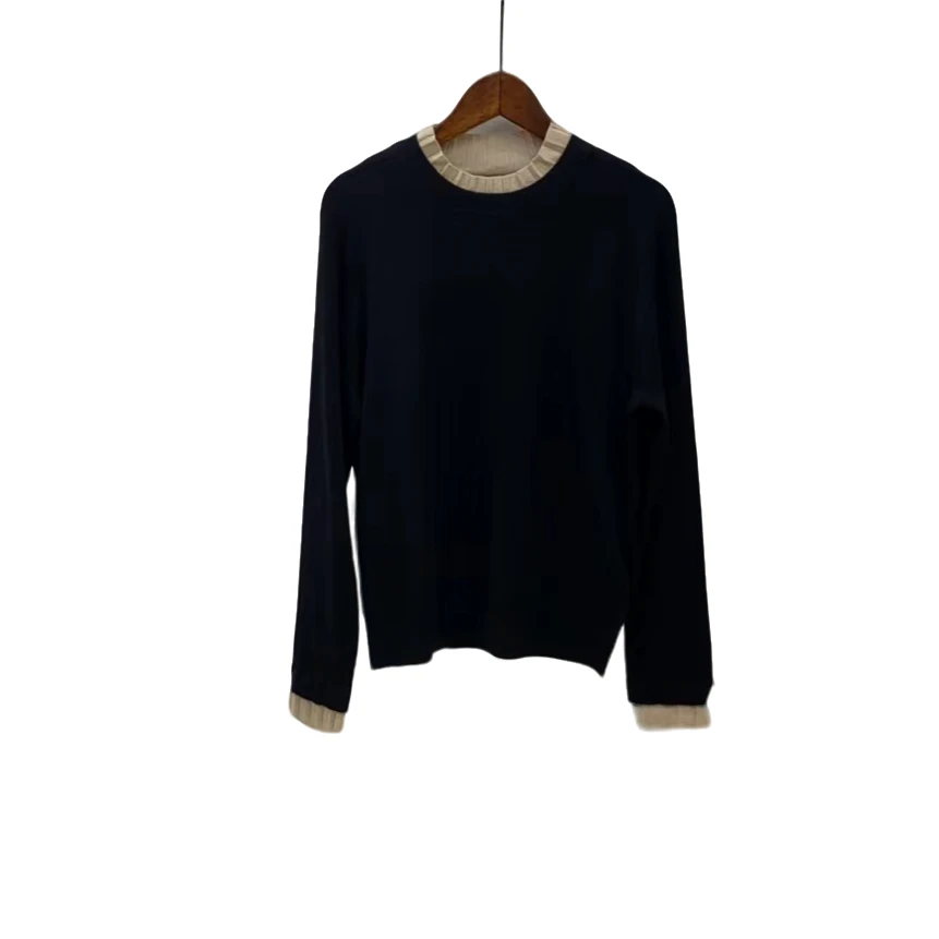 2024时尚休闲长袖针织百搭女士黑色半高领圆领秋冬羊毛衫