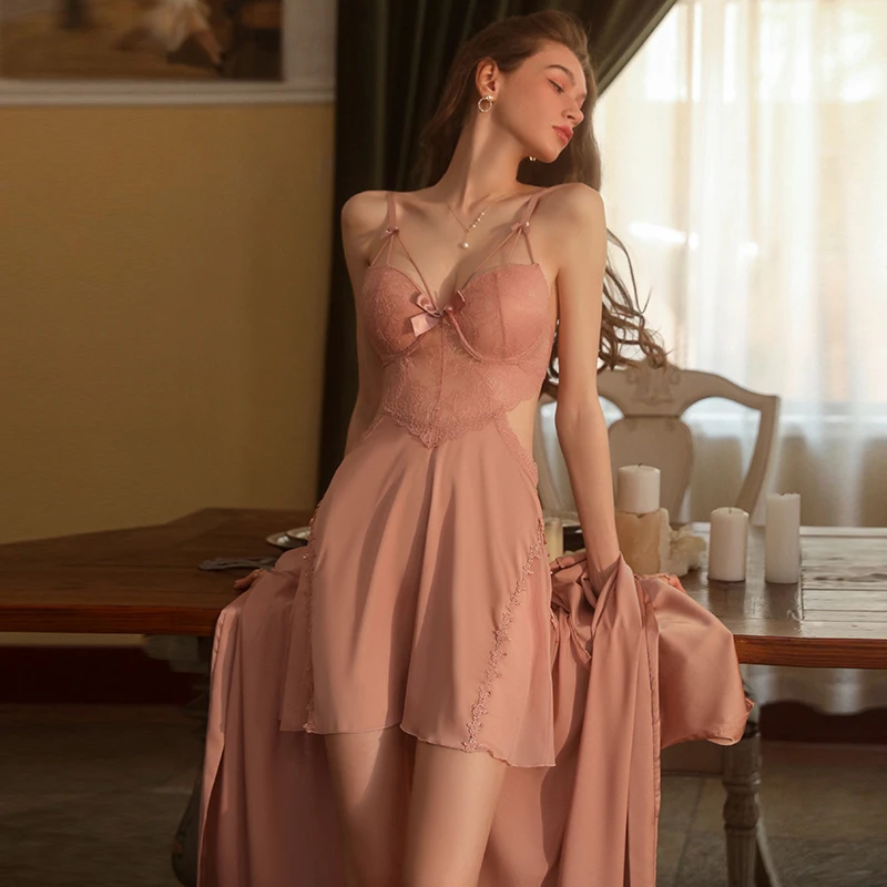 睡衣女性感带胸垫情调内衣钢圈聚拢小胸高级感秋冬美背吊带睡裙