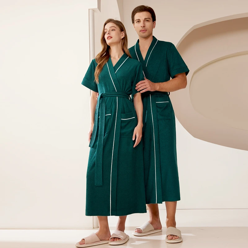 浴袍毛巾吸水速干毛巾料春秋浴巾式浴衣酒店女夏季短袖长款睡袍