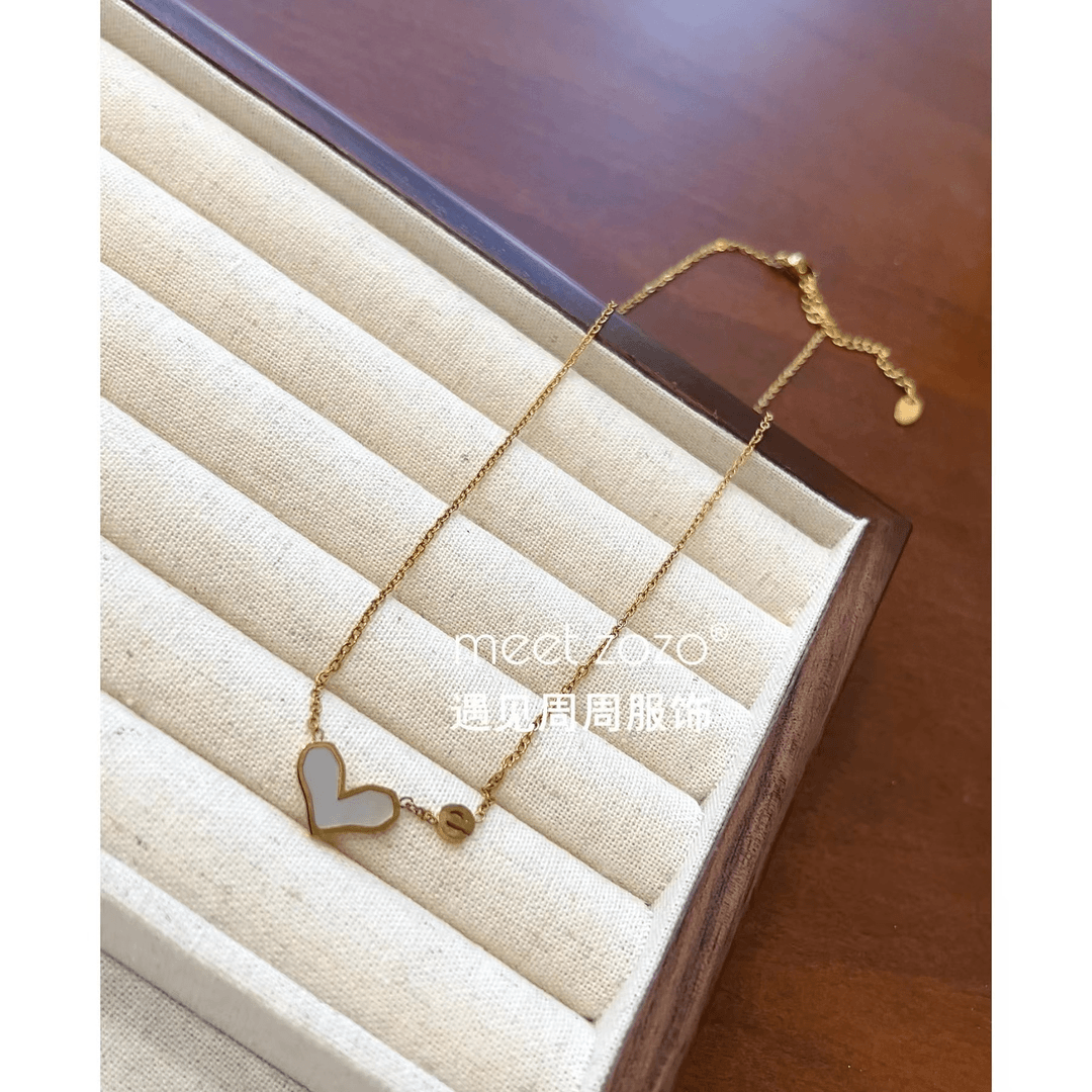 钛钢项链 【周周】《贝壳爱心》简约韩系钛钢金色项链X46191