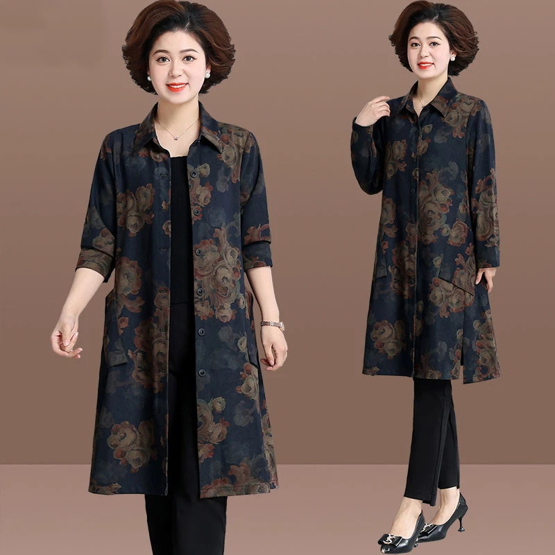 妈妈秋装外套2024新款上衣服洋气大码中老年人女春秋中长款风衣