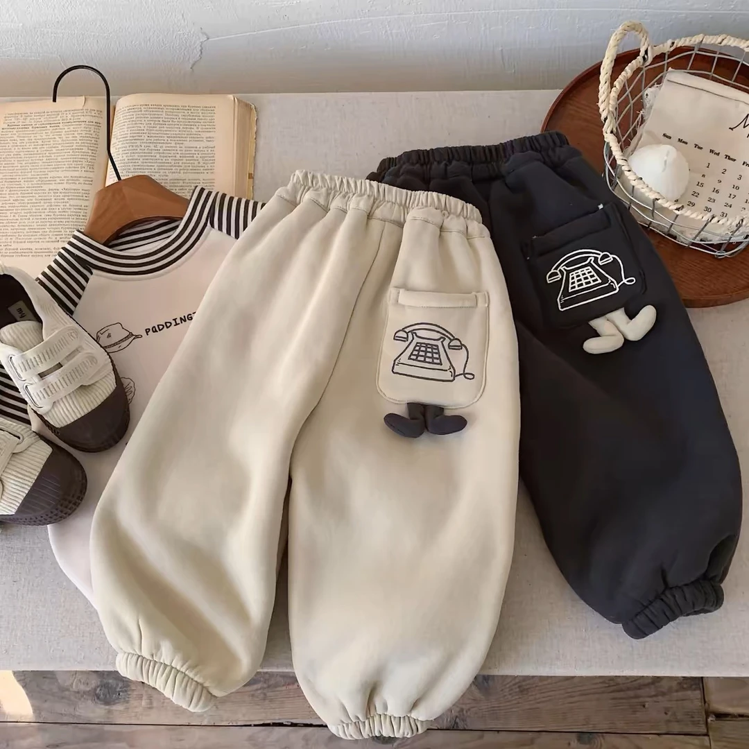 男童羊羔绒裤子2024新款一条过冬卡通立体宝宝加绒加厚裤子长裤
