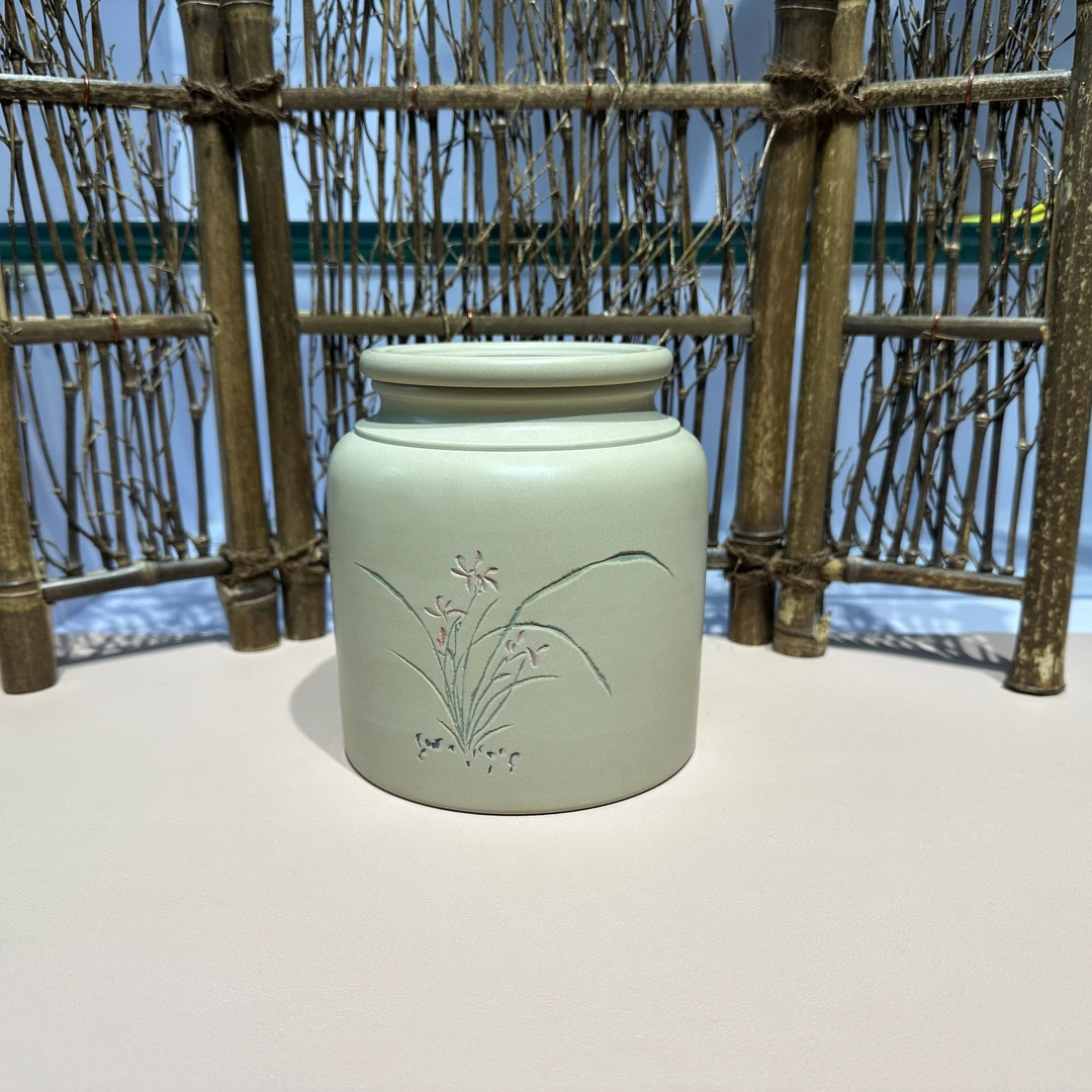 纯手工王宇白泥干刻刻绘茶叶罐=大小展示为准