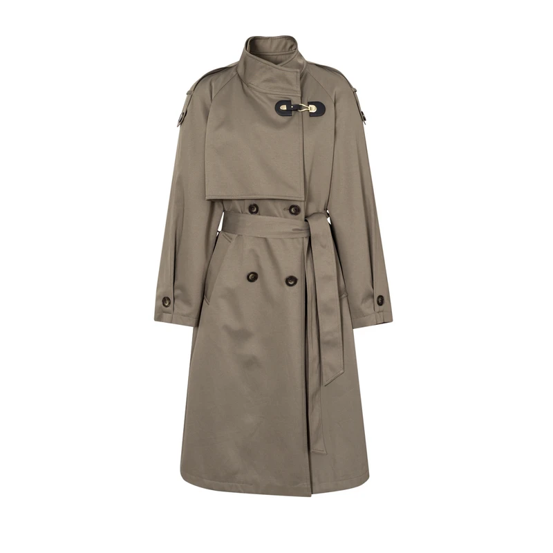 伊芙丽风衣休闲百搭女士中长款经典英伦风卡其色1E8360751