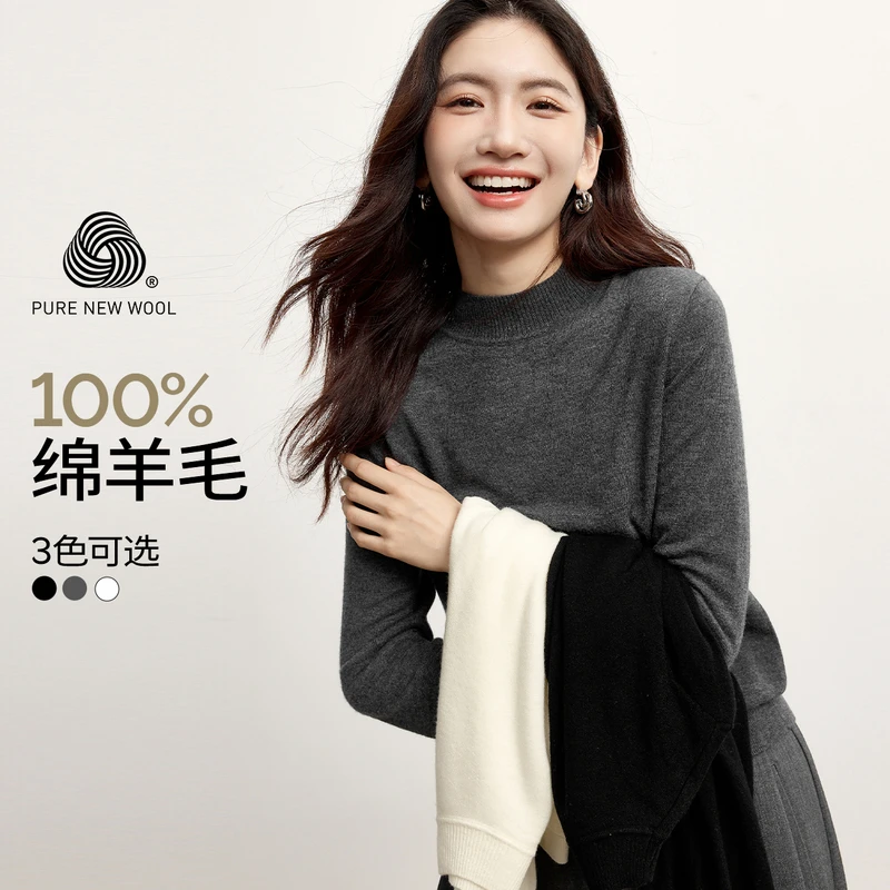 【可机洗】伊芙丽尤莱特半高领可机洗套头全毛衣打底衫1F7931191Q