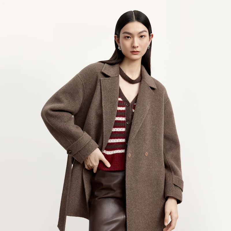 【秋日枫叶】伊芙丽绵羊毛含驼绒双面呢大衣外套2024秋1FA971481